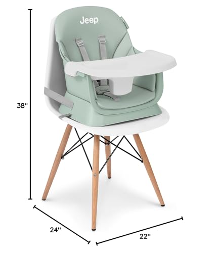 Jeep Milestone 6-in-1 High Chair by Delta Children - High Chair Converts to Stool, Booster Seat, Toddler Chair, Activity Table and Desk and Chair, Sage Green