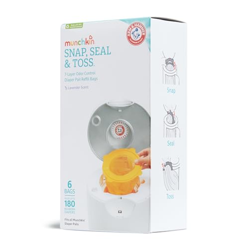 Munchkin® Arm & Hammer Diaper Pail Snap, Seal & Toss™ Refill Bags, Holds up to 180 Newborn Diapers, 6 Pack