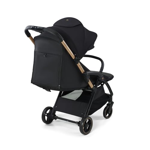 Kinderkraft APINO Lightweight Auto Folding Stroller, Compact Travel Baby Stroller for Newborn to Toddler, Reclining Seat, 5-Point Harness, Black