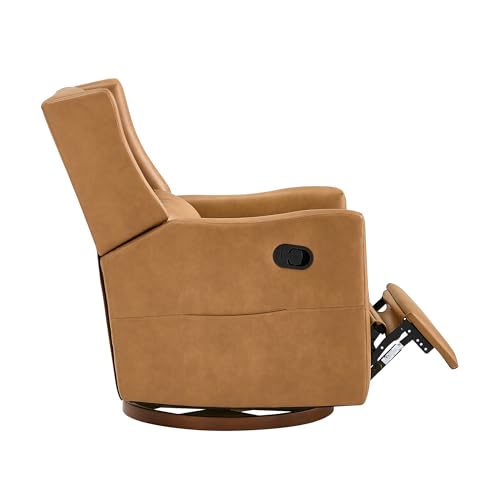 KISLOT Faux Leather Recliner Swivel Glider, 360° Rotation Nursery Chair Upholstered Reclining Rocker with Wood Base for Living Room Bedroom Nursery