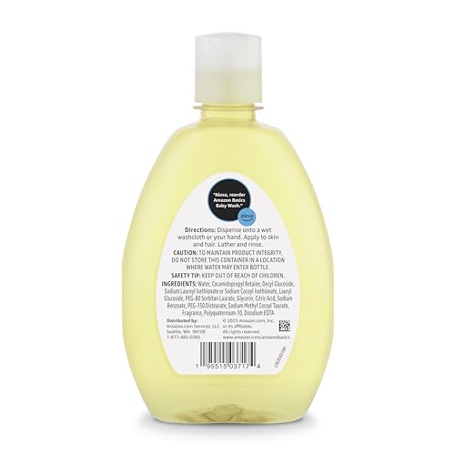 Amazon Basics Tear-Free Baby Hair and Body Wash, Paraben-Free, Sulfate-Free, Dermatologist Tested, Lightly Scented, 13.60 Fl Oz, 4-Pack