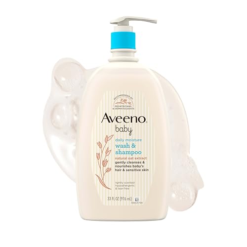 Aveeno Baby Daily Moisture Gentle Baby Body Wash and Shampoo with Oat Extract, 2-in-1 Baby Wash & Hair Shampoo, Tear-Free, pH Balanced for Sensitive Skin & Hair, Lightly Scented, Value Size 33 Fl Oz