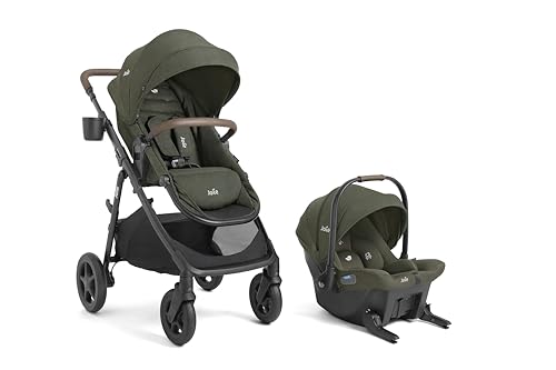 Joie Ginger and Mint Latch Travel System – 4-in-1 Travel System with Base-Free Infant Car Seat & Stroller, Built-in Latch for Easy Install and an Included All-Terrain Stroller (Forest)