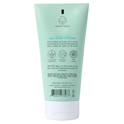 Dabble & Dollop Baby All Over Lotion - Fragrance-Free Baby Moisturizer for Sensitive Skin, Lightweight Hydrating Baby Cream for Newborns & Eczema-Prone Skin (5 fl oz, Pack of 2)