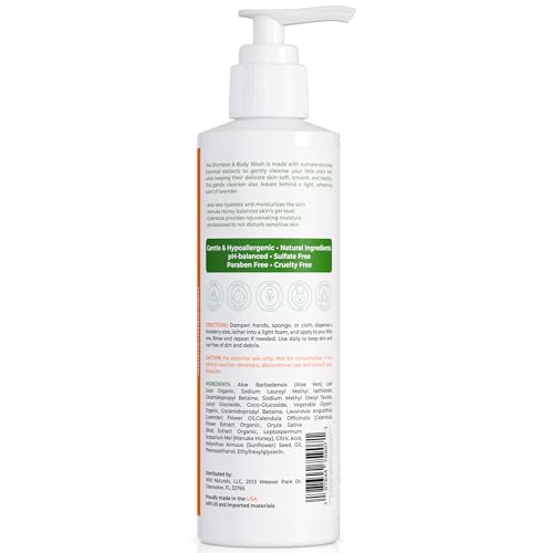 Wild Naturals Baby Eczema Shampoo & Body Wash, Gentle Eczema Body Wash for Kids with Aloe, Calendula & Manuka Honey, Tear-Free, Hypoallergenic, Natural Formula for Dry, Sensitive Skin, 8 fl oz