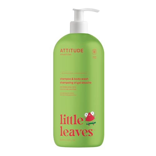ATTITUDE Shampoo and Body Wash for Kids, EWG Verified Hair and Body Cleanser, Dermatologically Tested Soap, Plant and Mineral Based Bath Products, Vegan, Watermelon and Coco, 32 Fl Oz