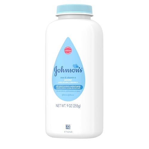 Johnson's Baby Cornstarch Baby Powder, Aloe & Vitamin E for Delicate Skin, Hypoallergenic, No added Parabens, & Dyes, Silky for Gentle Baby Skin Care, Baby Essentials, 9 oz