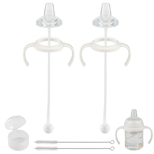 Sippy Cup Soft Spout Conversion Kit for Pigeon Baby Bottle, Toddler Transition Kit with Silicone Sippy Spout Nipple, Weighted Straw, Bottle Handle, Cleaning Brush, 2 Pack, 6m+