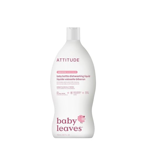 ATTITUDE Baby Bottle & Dish Soap, EWG Verified Bottle Cleaner, Fragrance Free & Dye Free, Removes Milk Residue & Grease, Vegan, Unscented, 23.7 Fl Oz