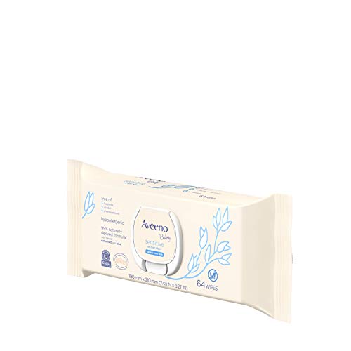 AVEENO Baby Sensitive All Over Wipes, Paraben- & Fragrance-Free, 64 ea (Pack of 2)