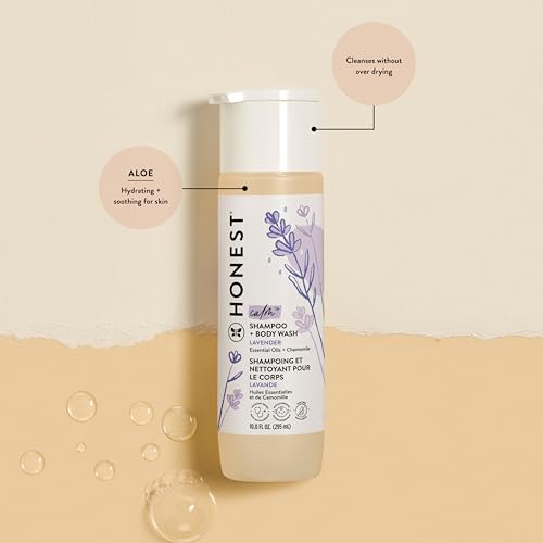 The Honest Company 2-in-1 Cleansing Shampoo + Body Wash and Face + Body Lotion Bundle | Gentle for Baby | Naturally Derived | Lavender Calm, 18.5 fl oz