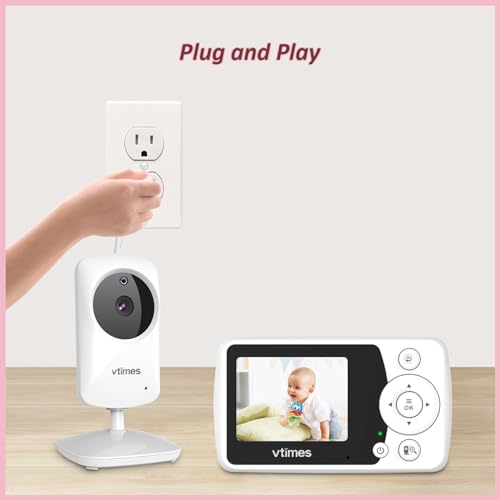 VTimes Baby Monitor with Camera and Audio, No WiFi, 2.4" LCD Screen, Two-Way Talk, Portable, Night Vision, 1000ft Range, Temperature Sensor, Alarm and Lullaby, for Baby Shower