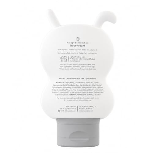 Bubbsi Newborn Baby Body Lotion - Deeply Moisturizing Whipped Organic Coconut Oil for Baby Skin, Vegan Toddler Moisturizer with Shea Butter, Vitamin E, Natural Scent (Refillable, 8oz)