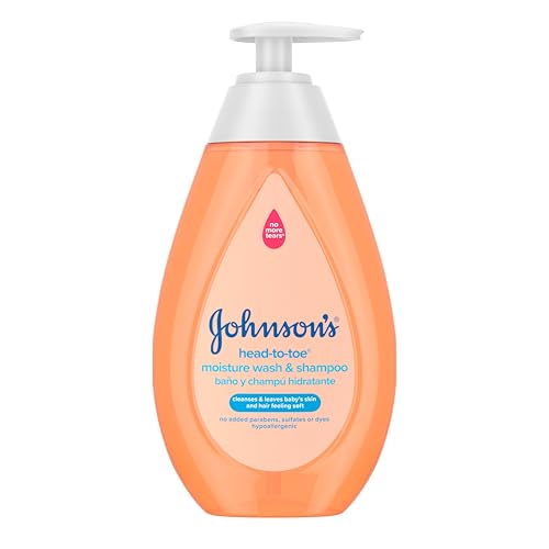 Johnson's Baby Head-To-Toe Gentle Baby Moisture Tear Free 2 in 1 Baby Wash & Shampoo, Baby Essentials, Hypoallergenic and pH Balanced, Stress Free Bathing, 13.6 Fl Oz