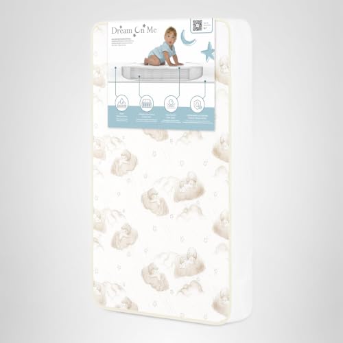 Dream On Me 2-in-1 Breathable Dual-Sided Portable/Mini Crib Coil Mattress – 3” Firm Innerspring Core, Waterproof Vinyl Cover, GREENGUARD Gold Certified, Fits Standard Mini & Portable Cribs