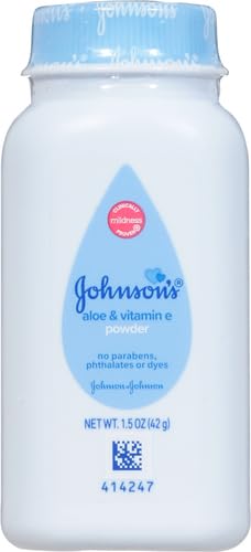 Johnson's Baby Cornstarch Baby Powder, 1.5 oz | Naturally Derived | With Aloe & Vitamin E | For Delicate Skin | Hypoallergenic