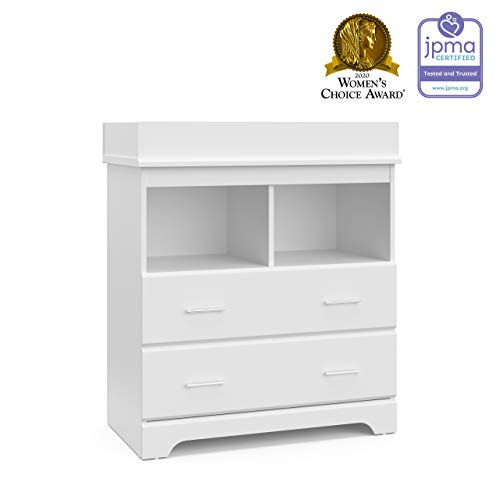 Storkcraft Brookside 2 Drawer Changing Table Dresser (White) – GREENGUARD Gold Certified Baby Dresser with Changing Table Top, Baby Changing Table Dresser, Includes Interlocking Drawer System