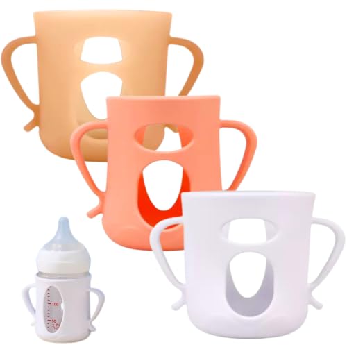3Pack Silicone Sleeves Compatible with Pigeon Bottles for 5.4oz, Anti Breakage Glass Bottle Holder with Handles, Silicone Bottle Holder for Easy Grip, Quick Install, Easy to Clean