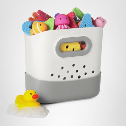 OXO Tot Stand Up Bath Toy Storage Organizer, 7.1 L, Large Capacity Bin for Baby Bath Essentials - Gray