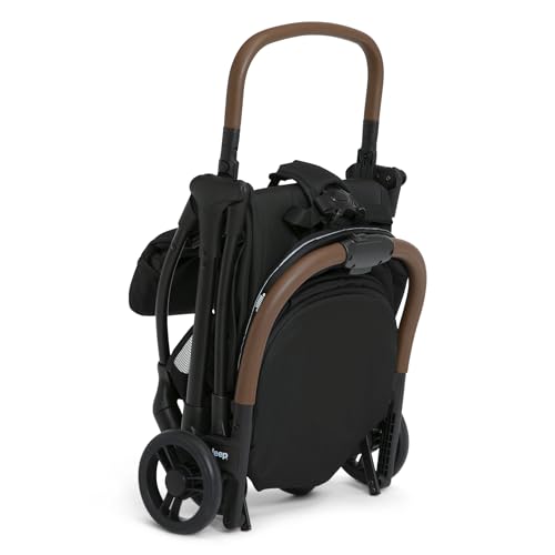 Jeep Altitude Compact Travel Stroller by Delta Children Greenguard Gold, Easy One Hand Fold, Lightweight, Extendable Canopy with Peek-a-Boo Window, Reclining Seat, 4 Wheel Suspension, Black