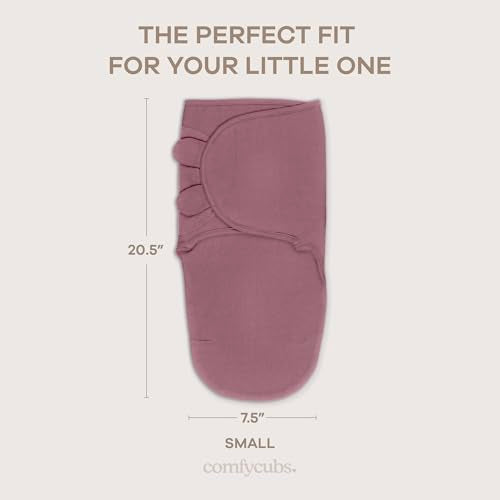 Comfy Cubs Easy Swaddle Blanket, 3 Pack - 100% Cotton Newborn Wrap, Small for 0-3 Months Infants, Breathable and Durable Sleep Sack for Babies - Blush, Mauve & Mulberry