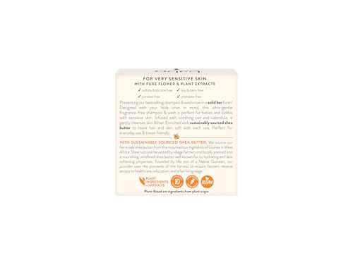 Babo Botanicals Sensitive Baby Fragrance-Free 2-in-1 Shampoo & Wash Bar - Shea Butter, Calendula & Aloe Vera - EWG Verified - Cruelty-Free - Vegan - Pediatrician Tested - For Babies & Kids