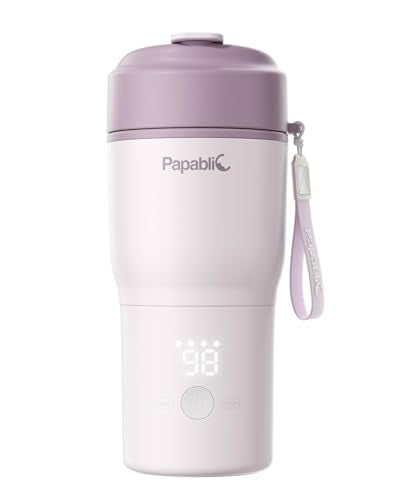 Papablic Portable Bottle Warmer, 85W Fast Baby Bottle Warmer for Travel & Home, Heats Breastmilk & Formula & Water, 4 Temperature Settings, Wide Mouth, Fits Car Cup Holder (Purple)
