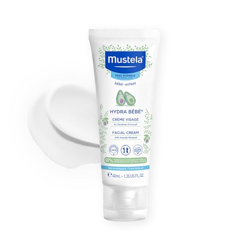 Mustela Hydra Bebe Face Cream – Daily Facial Moisturizer for Baby's Delicate Skin - Made with Natural Avocado Perseose, Jojoba Oil, and Shea Butter - 1.35 fl. oz.