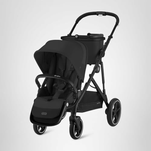 Cybex Gazelle S All-in-One Toddler and Baby Stroller with Over 20 Modular Configurations, Ergonomic Near-Flat Recline, Shopper Basket, and Compact Fold, Moon Black, Black Frame