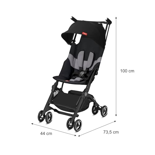 gb Pockit+ All-Terrain, Ultra Compact Lightweight Travel Stroller with Canopy and Reclining Seat in Velvet Black