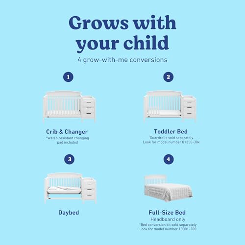 Graco Benton 4-in-1 Convertible Crib and Changer – GREENGUARD Gold Certified, Crib & Changing-Table Combo, Water-Resistant Changing Pad, Converts to Toddler Bed, Daybed and Full-Size Bed (White)