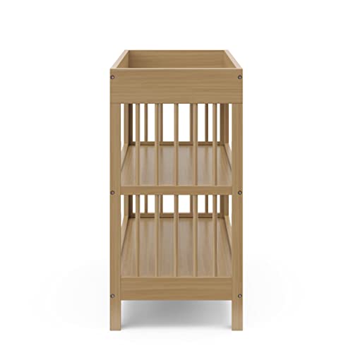 Graco Teddi Changing Table with Water-Resistant Changing Pad (Driftwood) - GREENGUARD Gold Certified, Includes Bonus Water-Resistant Changing Pad with Safety Strap, 2 Shelves, Easy-to-Match