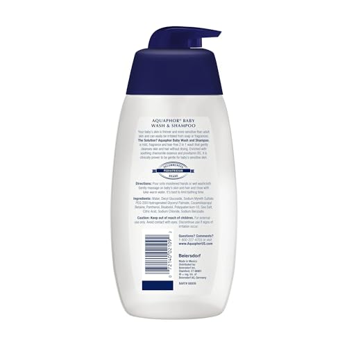 Aquaphor Baby Wash and Shampoo - Mild, Tear-free 2-in-1 Solution for Baby’s Sensitive Skin - 16.9 fl. oz. Pump