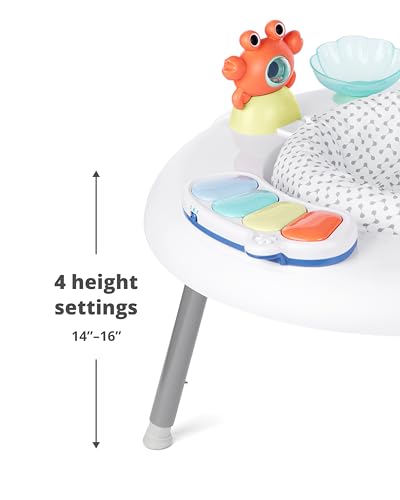 Skip Hop 2-in-1 Baby Activity Center with 20+ Developmental Activities Light-up Musical Piano for Tummy Time Play 4 Clip-on & Moveable Toys and 360-degree Rotating Seat Seascape Age 4m+