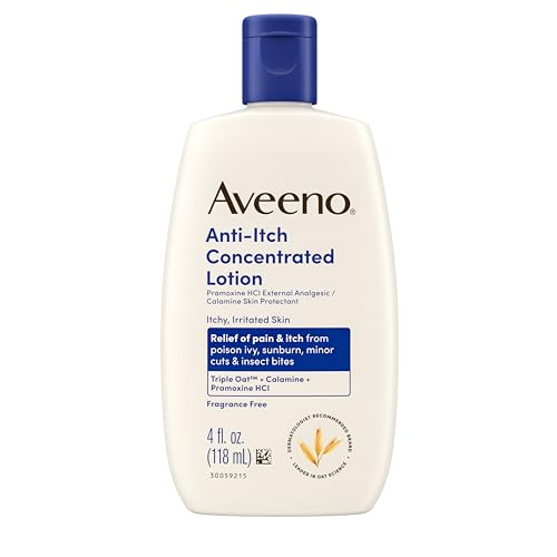 Aveeno Anti-Itch Concentrated Lotion with Calamine, Pramoxine HCl, & Triple Oat Complex, Skin Protectant, Fast-Acting Itch Relief from Poison Ivy, Insect Bites, & Minor Burns, 4 fl. oz