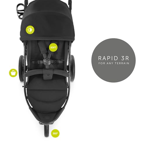 hauck Rapid 3R All-Terrain Pushchair Baby Stroller for Toddlers – 3 Rubber Wheels, UPF 50+ Canopy, Adjustable Reclining Seat & Height Handle, and Compact One-Hand Fold