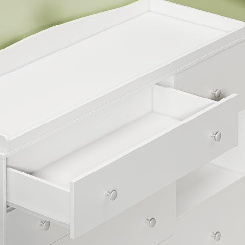 Halitaa Kids Dresser Cabinet with 6 Drawers, Changing Table for Nursery with Shelf, Multi-Functional Chest of Drawers, Kids Bedroom Furniture, Nightstand for Children's Room, White