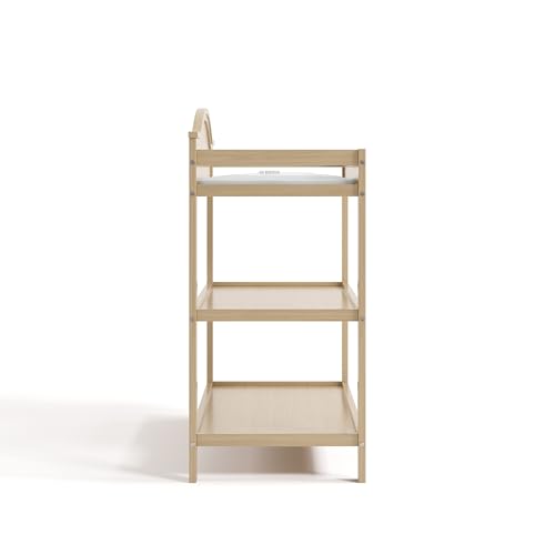 Graco Story Changing Table with Water-Resistant Pad – GREENGUARD Gold Certified Baby Changing Station with Safety Strap, 2 Open Shelves, and a Nursery Must-Have Design (Driftwood)