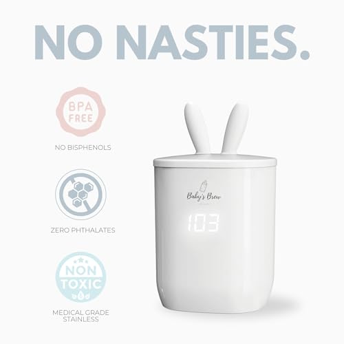 Baby's Brew Portable Bottle Warmer – Cordless Baby Bottle Warmer for Breastmilk & Formula, Rechargeable Travel Milk Warmer, Leak-Proof, Compact, White, Adapter Not Included