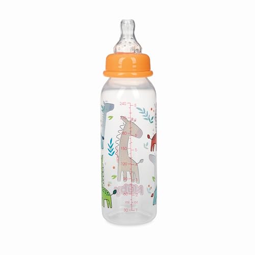 Nuby Non-Drip Standard Neck Baby Bottles - (3 Pack) 4 oz - Vari-Flo Flow Control Nipple - Anti-Colic Air System - 0+ Months - Whale/Koala/Giraffe