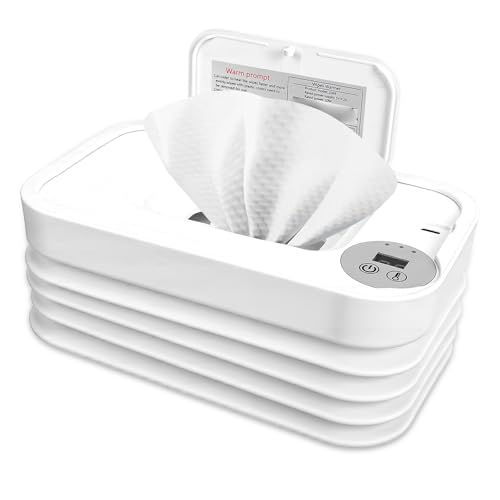 Baby Wipe Warmer, Portable Diaper Wipe Warmer, Foldable Wipe Heater and Dispenser, Wet Wipes Warmer with 3 Temperature Settings and Digital Display for Bathroom