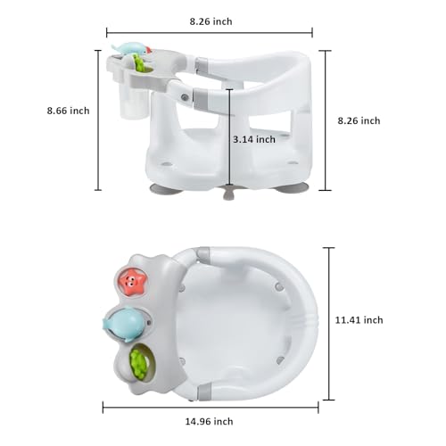 Baby Bath Seat for Babies 6 Months & Up with Toy Tray,Non-Slip Suction Cup Baby Bath Chair for Babies Sitting Up (Grey)