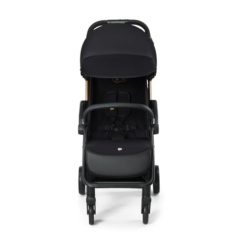 Kinderkraft APINO Lightweight Auto Folding Stroller, Compact Travel Baby Stroller for Newborn to Toddler, Reclining Seat, 5-Point Harness, Black