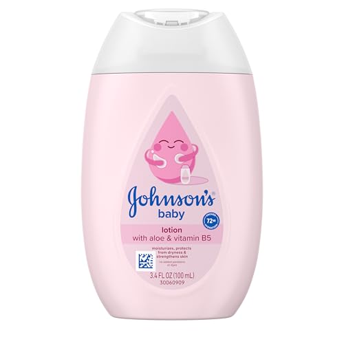 Johnson's Baby Lotion with Coconut Oil, Aloe Vera & Vitamin B5, 72 HR Hydration, Skin Moisturizer, Hypoallergenic, Newborn Safe, Protects From Dryness & Strengthens Skin, Baby Essentials, 3.4 fl. oz