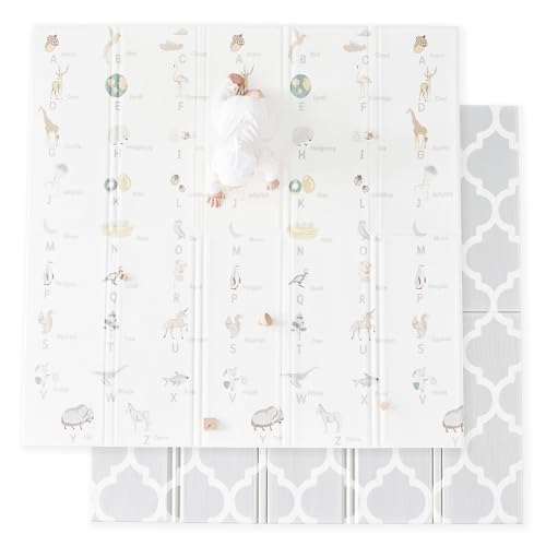 Fortella Extra Large Baby Play Mat for Playpens, 71.5”x70” Reversible & Waterproof, Certified Non-Toxic Foam Mat, 0.6” Thick Foldable Playmat with Travel Case for Tummy Time & Crawling, Indoor Outdoor