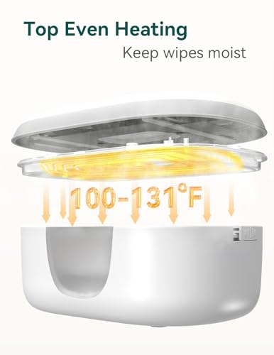 Babelio Baby Wipe Warmer and Wet Wipes Dispenser | Large Capacity Wipes Warmer for Babies with Night Light | Top Even Heating, 4-Level Temperature (100-131℉) | Newborn Essentials