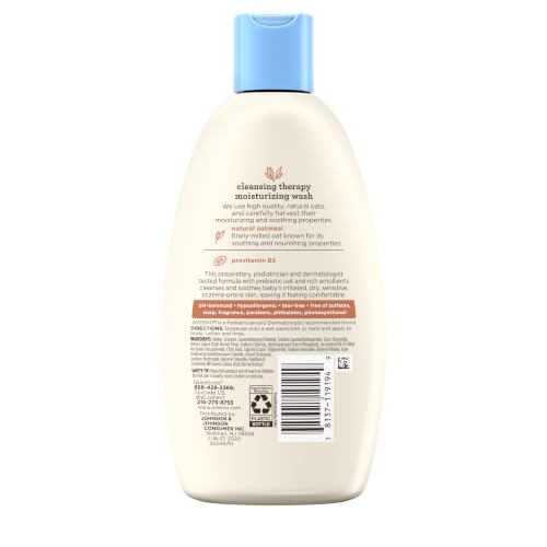 Aveeno Baby Cleansing Therapy Moisturizing Baby Body Wash with Natural Oatmeal & ProVitamin B5, Gentle Tear-Free Baby Bath Wash for Sensitive & Eczema-Prone Skin, Hypoallergenic, 8 oz