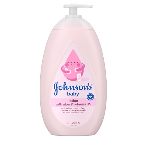 Johnson's Baby lotion with coconut oil, aloe vera & vitamin b5, 72 hour hydration, gentle baby moisturizer, hypoallergenic, safe for newborns, helps protect from dryness, 27.1 fl oz