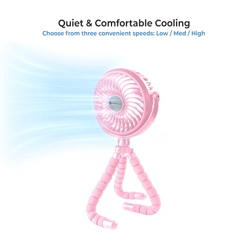 Comfort Zone Portable Stroller Fan, Pink