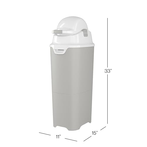 Foundations Tall Diaper Pail with Airtight Lid - Durable & Odorless Diaper Disposal, Large Capacity, Holds up to 60 Newborn Diapers, Refill with Any Bags, Baby Registry Gift - Gray (9612057)